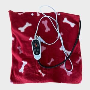 Rest-Eazzzy Heating Pad for Animals Red Fleece Bone Print Dogs